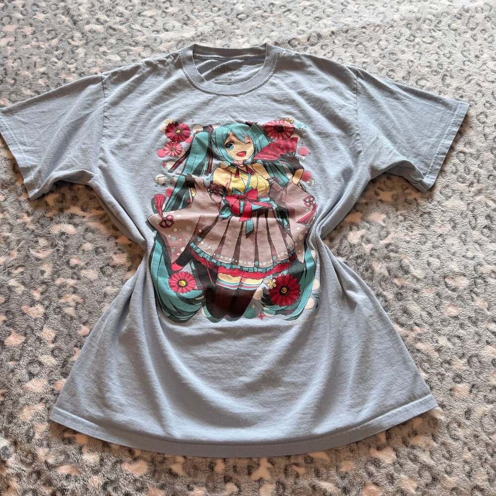 Hatsune Miku Anime Graphic T-Shirt Light Blue Vocaloid Art by BUZZ